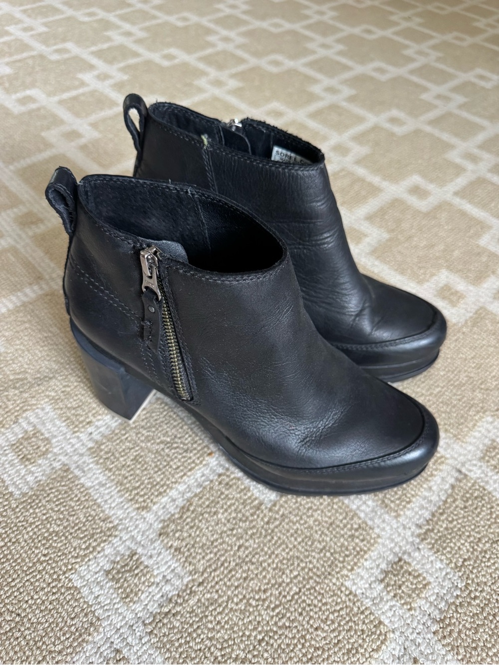 Sorel Blake Leather Platform Ankle Booties Black Block Heel Women’s 7.5 - Picture 14 of 14
